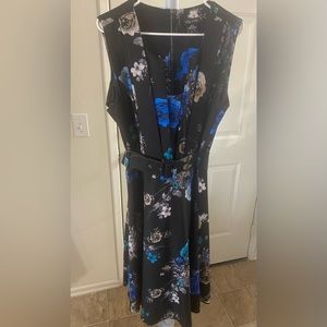 City Chic Floral Dress Electric Bouquet Belted Sleeveless Blue